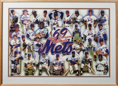 1969 World Series Champions New York Mets Team (29) Multi-Signed Poster Matted & Framed (JSA LOA)